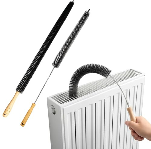 2 PCS Radiator Cleaner Brush, Flexible Long Radiator Radiator Brush, with Wood Handle Radiator Buddy, Radiator Brushes Easy Cleaning for Home Office Cleaning Hard-to-Reach Areas (Black)