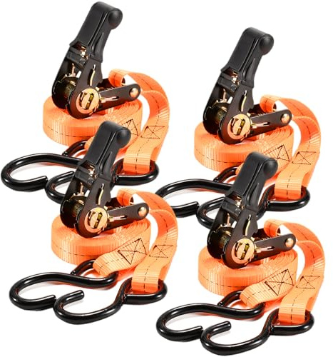Cinghie a Cricchetto Set da 4 (5m, 800kg) - Cinghie di Fissaggio Professionali con Asse in Acciaio Pieno e Rivestimento Anti-Ruggine. Cinghia a Cricchetto per Auto, Rimorchio e Moto