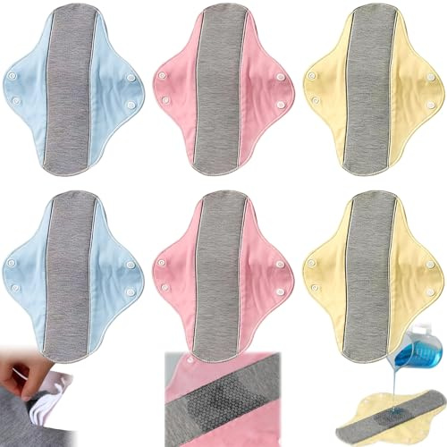 6Pcs Reusable Sanitary Pads, Washable Incontinence Pads with Graphene, Soft Gentle Comfort Reusable Period Pad, Leak-Proof Fabric Menstrual Pad for Elderly Care