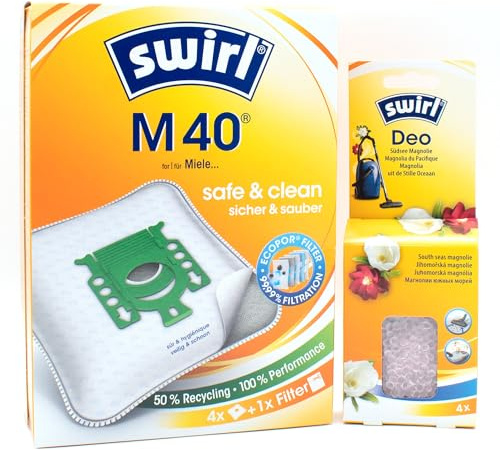 PakTrade 4 Vacuum bags + deodorant beads compatible with Miele SFAE1, SFAF3, SFAG1, SFAG2, SFAJ0, SFAP3, SFBC0 | compatible with Swirl M40 - M 40 | bags, air freshener, accessories, spare parts