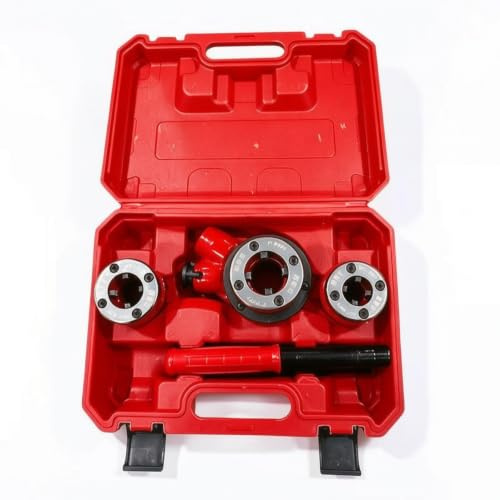Jinhxofs Kit Filettatubi con Valigetta Intercambiabili Filettatrice Manuale a Cricchetto Antiscivolo Filettatrice Manuale per Officina, Cantiere, Set Di Filettatrici Manuali 62 A 3 Teste