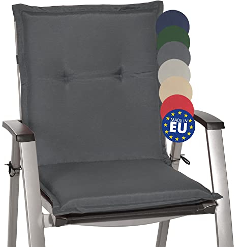 Beautissu Niedriglehner Auflage Gartenstuhl 100x50x6 cm Loft NL - Sitzkissen Niederlehner Rückenkissen niedrig Stuhlkissen Schaumkern Füllung Kissen Graphit Grau