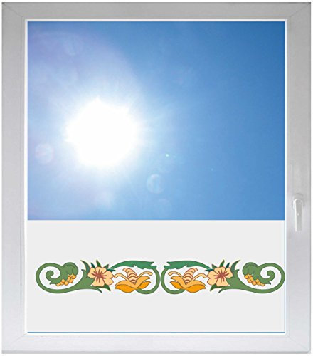 INDIGOS UG - Fensterfolie Blickdicht Blumen Pflanze Tribal Ornament - 1000x500mm - Sonnenschutzfolie Fenster - Sichtschutzfolie Fenster Bad, Küche, Fenster, Milchglasfolie