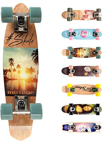 meteor Holz Skateboard Kinder - Mini Cruiser Kickboard - Skateboard mädchen Rollen Board - hohe Qualität Old School Skateboards Holz Deck - Retro Skateboard Jungen
