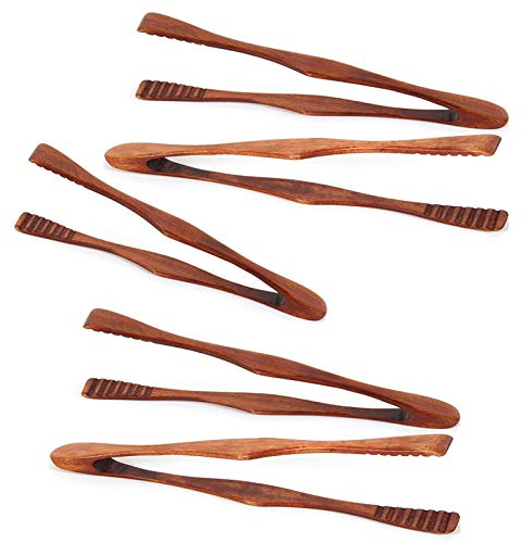 Lot de 5 pinces en bois naturel - Pinces de cuisine en bambou durable - Respectueux de l'environnement - Convient pour les toasts, la salade, le barbecue, la cuisine, la cuisson, la friture, le pain,