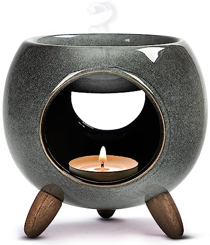 Kaloogo Sabai Scent Duftlampe Keramik für ätherische Öle – Elegantes Duftlicht – wackelfreies Design – perfekte Wärmeabgabe – hochwertige Duftlampe Teelicht – für Duftwachs und Duftöl (Aschgrau)