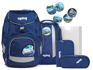 Ergobag paket skolryggsäck set blå ljus björn