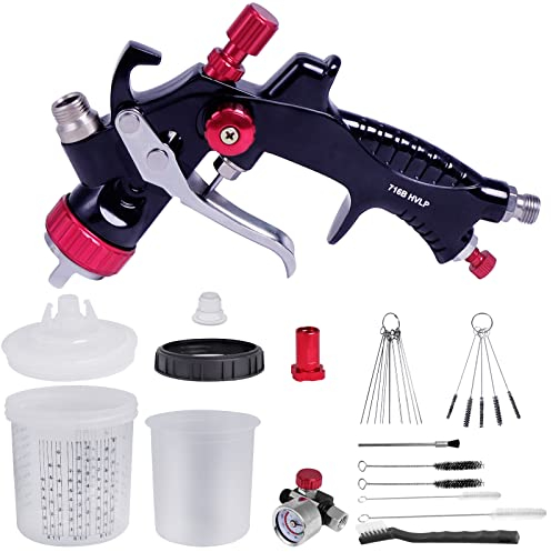 Aflybltol HVLP Lackierpistole Druckluft 1,3mm Düse, Profi Farbsprühgerät Spritzpistole Sprühpistole Mit Mischbechersystem Druck Regler Für Autolackierung