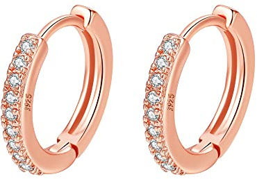 Silber Creolen für Frauen, 925 Sterling Silber Creolen mit Zirkonia, Gelbgold/Weißgold/Rosegold/vergoldet Gun Black Sleeper Knorpel Creolen (8/10/12mm）