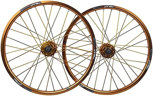Wheelset 20 -Zoll -Fahrradräder, Doppelwandlegierung Rim -Scheibenbremse QR 8/9/10 Geschwindigkeitskartennabe for Klappen des Fahrrads 3 2H BMX Fahrradräder road Wheel ( Color : Gold , Size : 20inch )