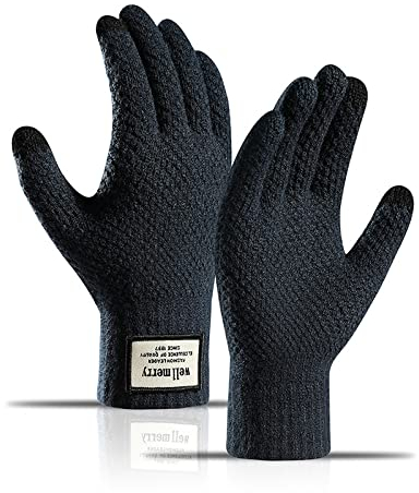 BSLVWG Winter Touchscreen Handschuhe für Männer - Anti-Rutsch Thermal Stricken Mit Verdickte Elastische Winddichte Manschette und Warme Flusen Futter für Fahren und Laufen (Marine)