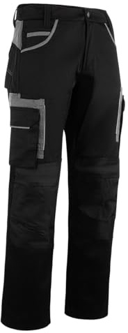 WrightFits Olympian Arbeitshosen Männer - Robuste Sicherheits Arbeitshose Herren - Cargo und Knieschützer Taschen, Dreifach Genäht, Langlebige Arbeitskleidung, Schwarz und Grau (30W ~ 42W)