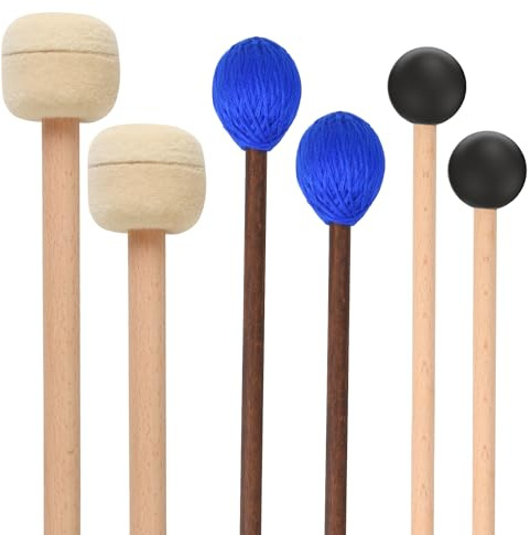 Keyboard-Marimba-Schlägel mit blauem Hartgarn, schwarze Gummiglockenschlägel, Filzkopf, Paukenschlägel, Bassdrum-Stick, Glockenspiel-Sticks, Xylophon-Schlägel mit Holzgriffen für Schlaginstrumente, 3