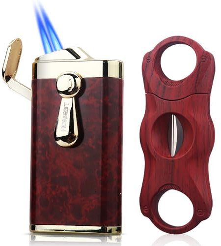 HONEST Torch Lighter Double Jet Flame Pocket Lighter Gift for Men BBQ Kitchen Fireplace Candle (No Gas) (Brown Sets)