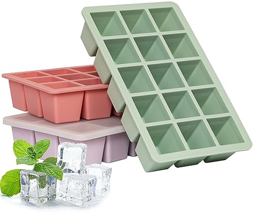 Mubal Eiswürfelschale mit Deckel, 3 Pack 45 Würfel, Silikon-Eiswürfelschalen, groß, wiederverwendbar & BPA-frei für Whiskey, Cocktail, Getränke & Babynahrung, spülmaschinenfest