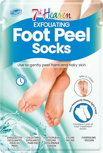 7th Heaven Exfoliating Foot Peel Socks -1 Pair Peeling Foot Mask with Glycolic Acid to Remove Hard Skin - Vegan Foot Mask for Soft, Smooth Feet in 60 Minutes - Baby Soft Foot Treatment
