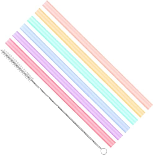 QHFlashbuy 6 Pezzi Cannucce in Silicone,Cannucce Bubble Tea,Cocktail Riutilizzabili Colorati con Spazzola di Pulizia per Latte,Succhi,Frappè,Bevande (23cm/11mm)