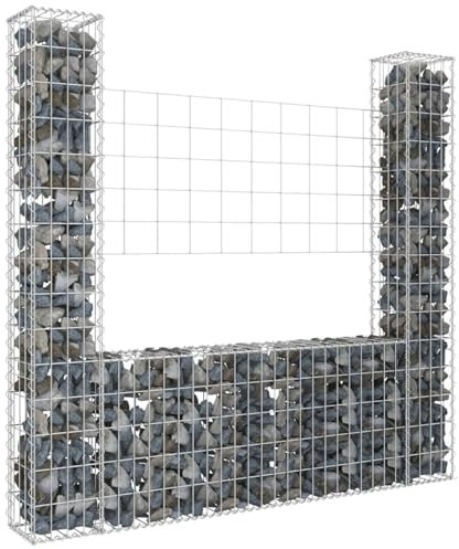 LAPOOH Gabbione a U con 2 Pali in Ferro 140x20x150 cm,Gabbione a U,Gabbione per Sassi,Gabbione Rete Metallica-151282