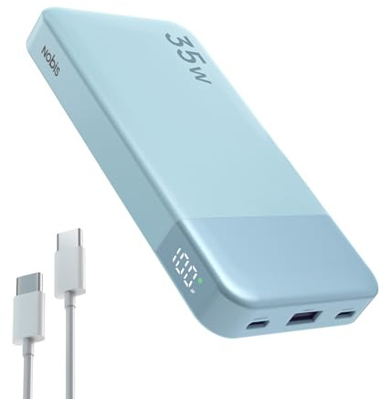 NOBIS 35W Power Bank 10000mAh, Externer Akku Mit Digitalanzeige | USB C Ladegerät Schnellladen PD QC, Tragbare Powerbank für Smartphone, Tablet, Kamera