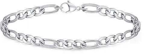 Gamtic Armkette Herren Edelstahl - Dünnes Cuban Link Armband, Kubanisches Gliederarmband, Figaro-Seilarmband, Geschenke für Männer (BR-834S-21)