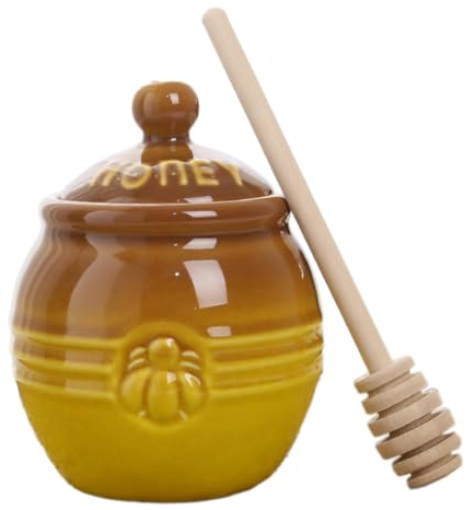 Whakano Honey Jars with Honey Spoon Wood and Lids, Ceramic Honey Dispenser, Honey Container for Storing Honey Syrup and More, for Baby, Christening, Wedding, Party, Party Favors, Yellow A
