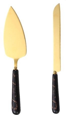 Hochzeitstortenschneide-Set | Tortenschneide-Set mit Keramikgriff | Gold-Kuchen-Schneideset | Tortenschneider Messer | Tortenschneide-Set | Pie Pizzaschneider Kuchenmesser und Tortenheber |