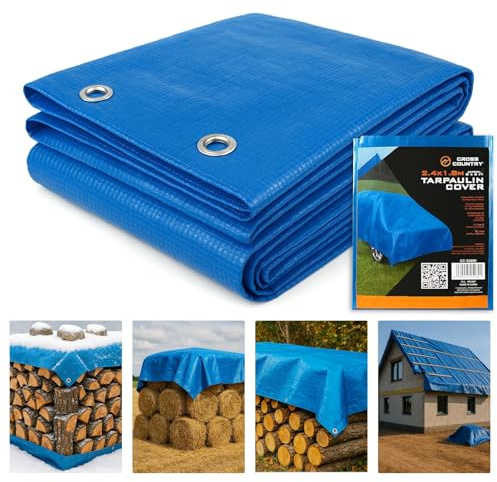 CROSS COUNTRY Blue Tarpaulin Sheet | 8Ft x 6Ft Approx | 80GSM Heavy Duty Waterproof Garden Tarp | Multipurpose Tarp with Reinforced Hems & Eyelet | Frost & UV Protection | Groundsheet for Camping