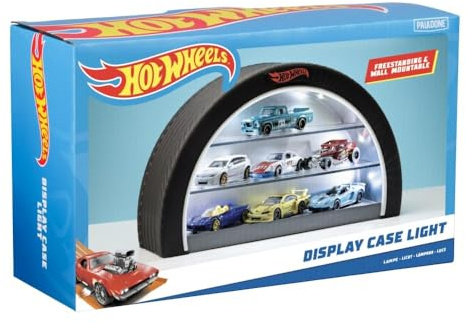 Hot Wheels Display Case Light - Officially Licensed Mattel Merchandise, Light Up Case Holds 8 Cars, Wheel Shaped Wall Mountable or Freestanding, Gift for Collectors
