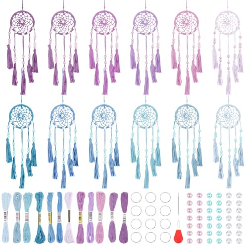 INFUNLY 12 Set Mini Traumfänger Kit Bohemian Wand hängende kleine Traumfänger Kit DIY Bunte Traumfänger handgemachte Traumfänger für Home Wall Room Weihnachten Festival Dekoration