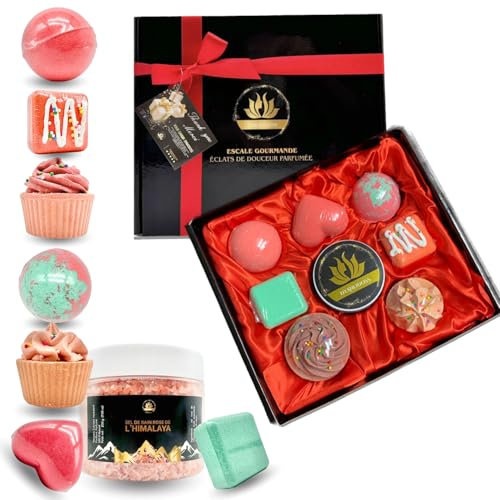 Bombe de Bain et sel de bain rose d'himalaya aux Huile Essentielle, Cadeau Noël, bain moussant relaxant - Idée Cadeau Femme - coffret cadeau femme, anniverssaire