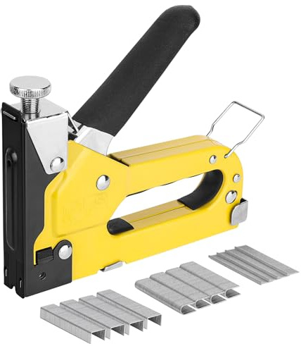 HAUTMEC 3-in-1 Heavy Duty Staple Gun Kit – Chromed Steel Upholstery Stapler with 600 Staples, Quick-Jam Clear, Adjustable Driving Force & Rapid Loading – HT0430