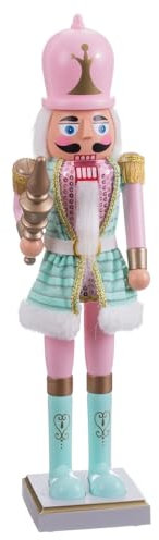 LOLAhome Soldado Cascanueces de Navidad con música y Movimiento Azul y Rosa de 52 cm