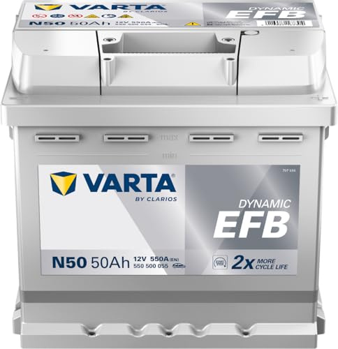 VARTA Automotive DYNAMIC EFB (N50) 12V 50Ah 550A - Nassbatterie für Start-Stopp Systeme - Starterbatterie für Autos mit erhöhtem Energiebedarf - Wartungsfreie Bleisäurebatterie | Für Start-Stopp Systeme, Starterbatterie für Autos mit erhöhtem Energiebedarf, Wartungsfreie Bleisäurebatterie