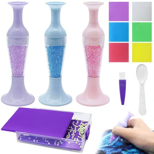 FineGood Bolígrafos de arte de diamantes, kits de accesorios de arte con 3 bolígrafos de pintura de diamantes, 1 bandeja de arte de diamante y 6 herramientas de arte de diamante de pegamento de