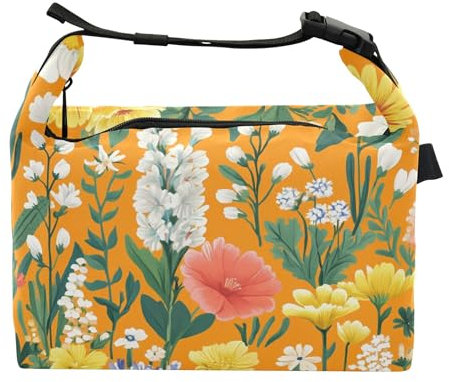 Wudan Lunchtasche für Kinder, Motiv: Blumen, Kaktus, Hyazinthe, Orange, mit Griffen, für Lehrer, isolierte Lunchbox für Krankenhaus-, medizinisches Personal