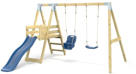 Premium Double Swing with Deck - Flex and Baby Navy Blue | 6ft Slide | Stable Construction | Premium Welded Brackets & Pressure Treated Timber |