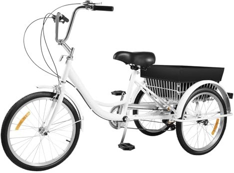 Madelynn 20 Inch 3 Rad Fahrrad 8-Gang Höhenverstellbares Dreirädriges Kohlenstoffstahl 110kg Tragfähigkeit Dreirad für Erwachsene mit Korb Schutzbleche Dreieckigen Rahmens Griff