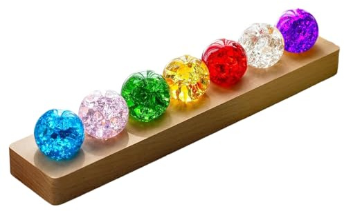 iFCOW Chakra-Kristallkugeln, 7 Farben 40 mm Eisknisterkugeln mit LED-Holzsockel Kristallkugel Nachtlicht Dekoration für Schlafzimmer Wohnzimmer