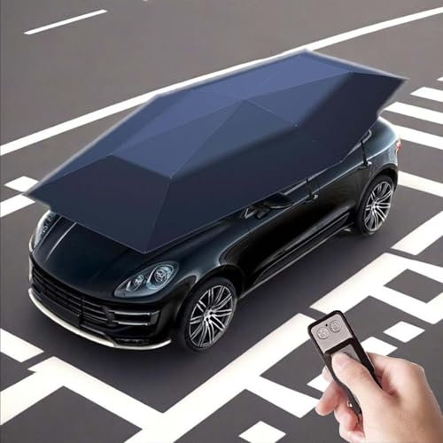 QFGain Fully Automatic Car Cover Waterproof, Car Tent Removable Carport Folding, Portable Sun Protection Awning Cover with Remote, Electric Folding Opening Umbrella,Blue-4.8M