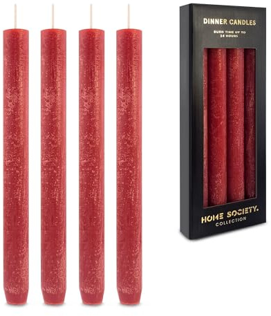 Stabkerzen 4er Set Rot 255 x 23 mm aus Pflanzenwachs