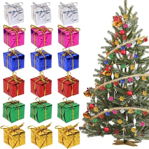36 Deko Geschenkpäckchen Miniatur Weihnachtsdeko, Christbaumschmuck Mini Kleine Geschenkboxen Weihnachtsbaum Hängen Dekor, für Weihnachten Dekorieren