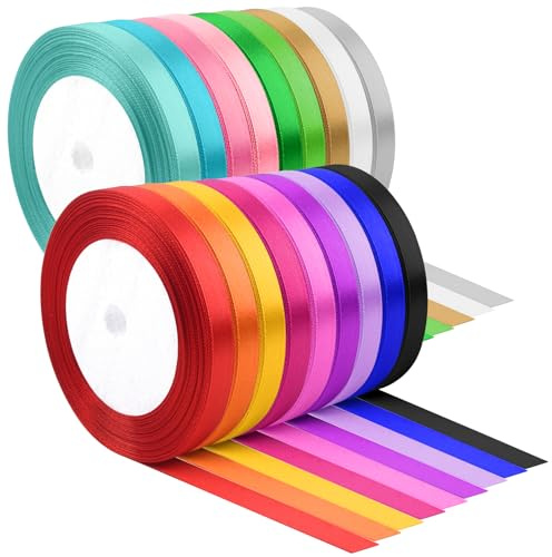 18 Colors Ribbons for Crafting 6mm × 22m PLULON Thin Ribbon Satin Silk Band Bulk Riband Crafts for Florist Gift Wrapping Christmas Wedding Easter Valentines Birthday Party Decor Hair Accessories