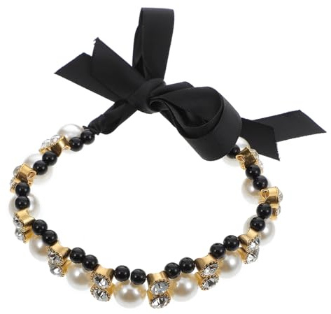 Gadpiparty Pet Pearl Collar for Dog Puppy Collar Ribbon Bow Tie Dog Necklace for Party