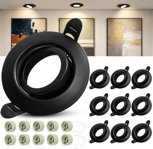 Laiebri 10er Einbaustrahler GU10 Set, 45° Schwenkbar Einbaurahmen 68mm mit GU10 Fassung, Rund LED Spots 230V Ultra Flach Deckenspots Schwarz, Einbauspots Einbauleuchten Rahmen für LED oder Halogen