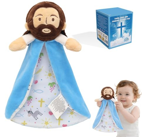 Yelakey Security Blanket, Baby Lovey with Soft Minky Velour, Baptism for Boys and Girls, 13.8 Inch Jesus Stuffed Snuggle Toy, Newborn Essentials Birthday