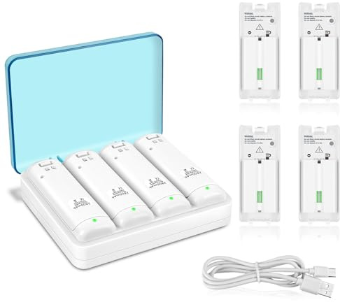 DTianSir Wii Remote Battery Charger,4 in 1 Charging Station with 4 Pack 2800mAh Rechargeable Battery,USB Cable for Wii/Wii U Remote Controller (White)