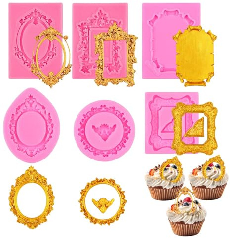 in silicone per resina, 6 pezzi rilascio facile | per telaio europei per resina epossidica | Decorazioni per la casa Cornici per Foto Fondant Cioccolato Cottura Biscotti