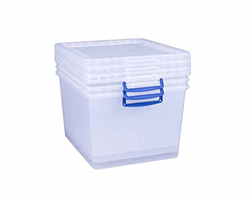 3 x Really Useful Box, 33.5 litres, nestable box with lid, 380 mm x 460 mm x 285 mm, transparent
