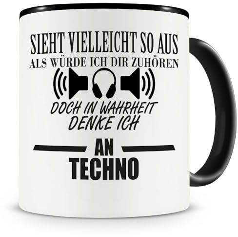 Samunshi® Ich denke an Techno Tasse Kaffeetasse Teetasse Kaffeepott Kaffeebecher Becher 300ml schwarz
