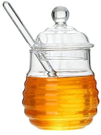 GuDoQi Glas Honigtopf mit Honigbehälter und Honig Löffel, Honiggläser Zum Servieren von Honig und Sirup, 9 Ounces (250ml)